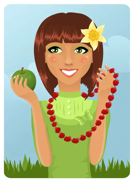 Eco girl with berry necklace — Stock Vector