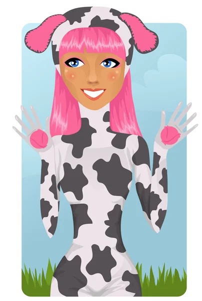 Roztomilá dívka v kostýmu krávy — Stockový vektor