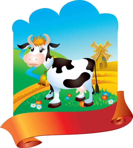Cow with ribbon — Stock Vector