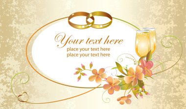 Wedding card with rings clipart