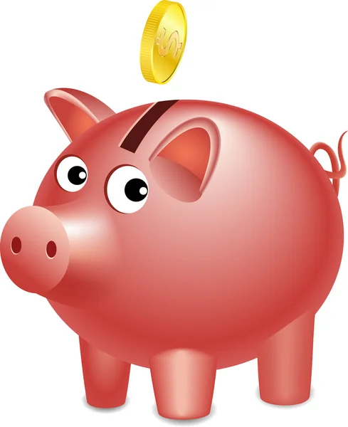 Vector piggy bank with falling gold coin. — Stock Vector
