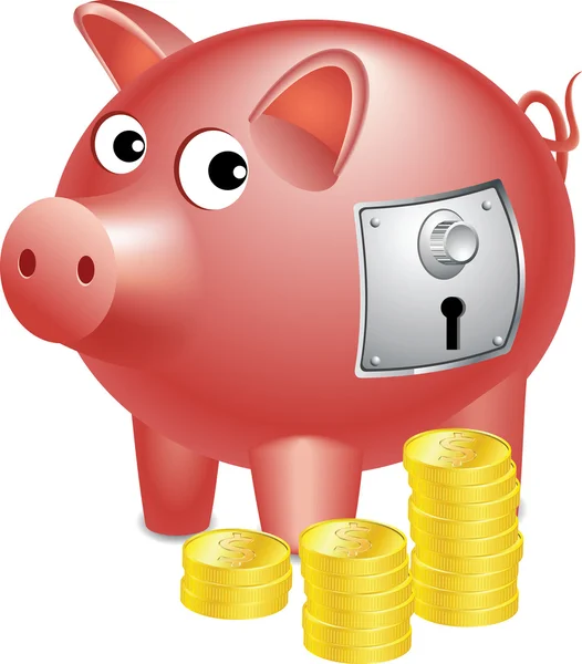 Piggy Bank e moedas, vetor — Vetor de Stock