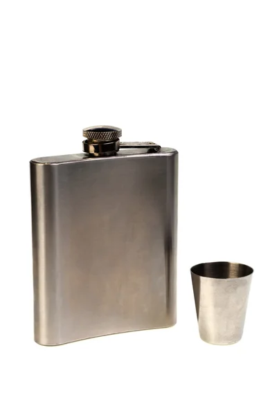 Stock image Metal flask and wine-glass