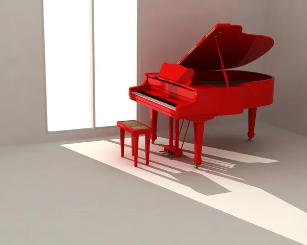 Красное пианино в белой комнате — стоковое фото
