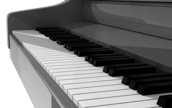 Zwarte piano in witte kamer — Stockfoto