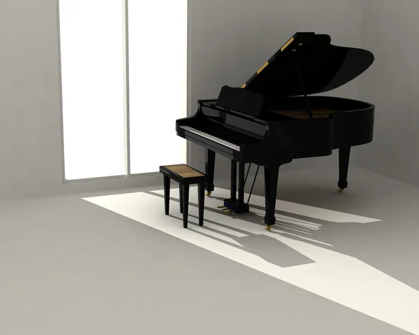 Piano negro en habitación blanca — Foto de Stock