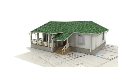 çizim, ev ve onun 3d modeli