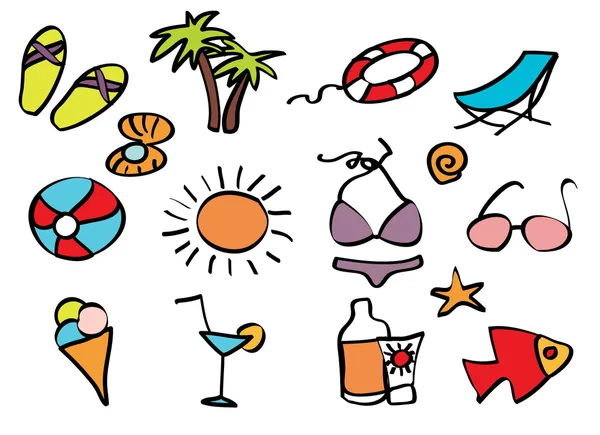 Ikony wakacje na plaży na tropikalnej plaży — Wektor stockowy