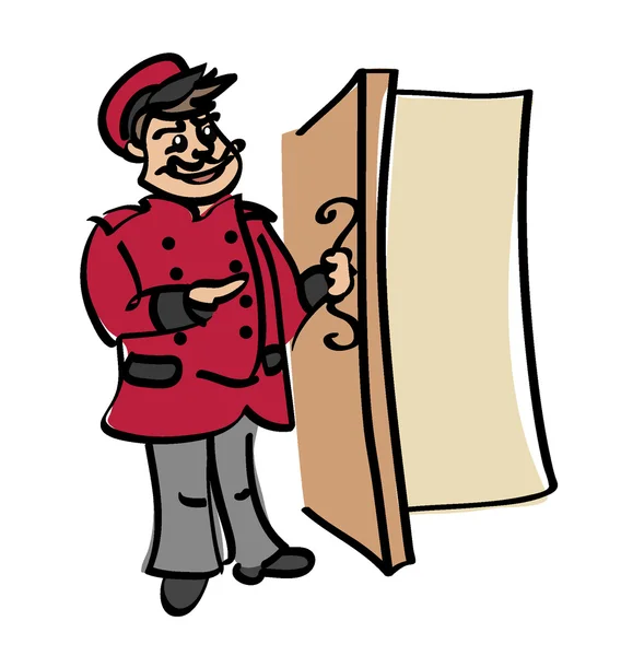 Doorman in traditional costume at the door — Stock Vector