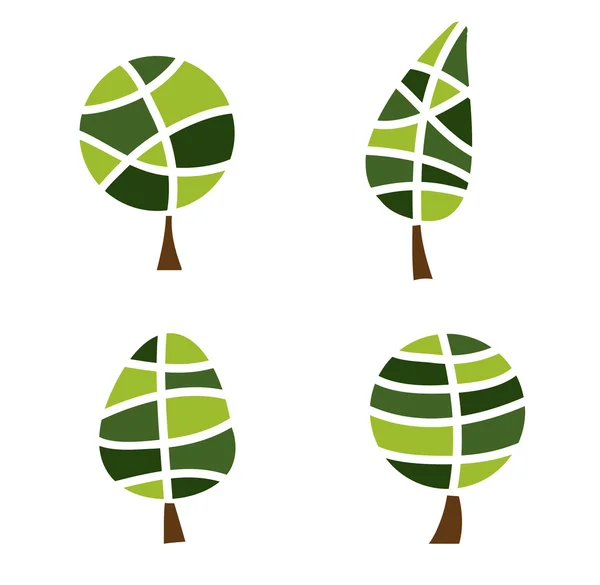 Τέσσερις στυλιζαρισμένη πράσινο δέντρο — Διανυσματικό Αρχείο