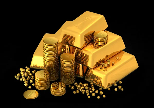 3D sztabki i monety — Zdjęcie stockowe