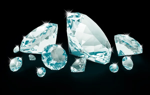 Modré diamanty izolovaných na černém — Stock fotografie