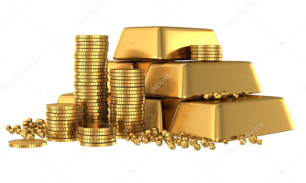 3d gold bars and coins