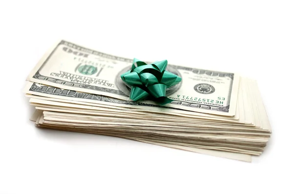 Dollars with gift bow — Stock Photo, Image