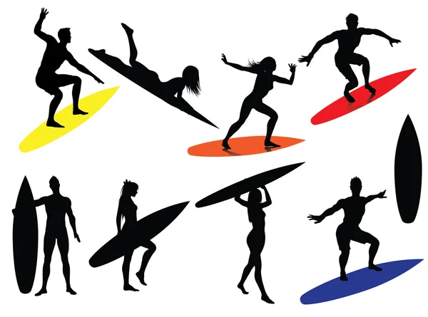 Surfing Silhouettes — Stock Vector