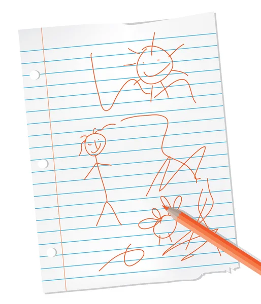 Kind zeichnet auf liniertem Papier — Stockvektor