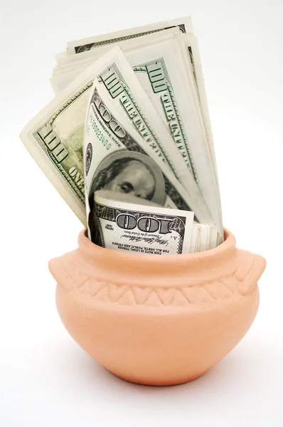 Dollari in vaso di ceramica — Foto Stock