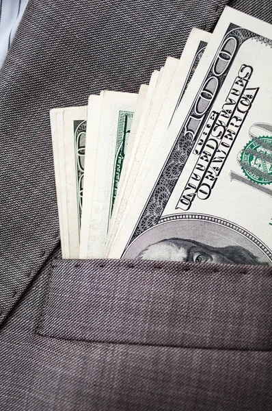 Dollars dans la poche du costume d'affaires — Photo