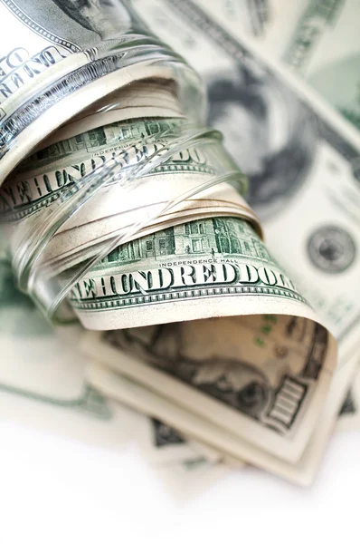 Dollars in money jar — Stock Photo, Image
