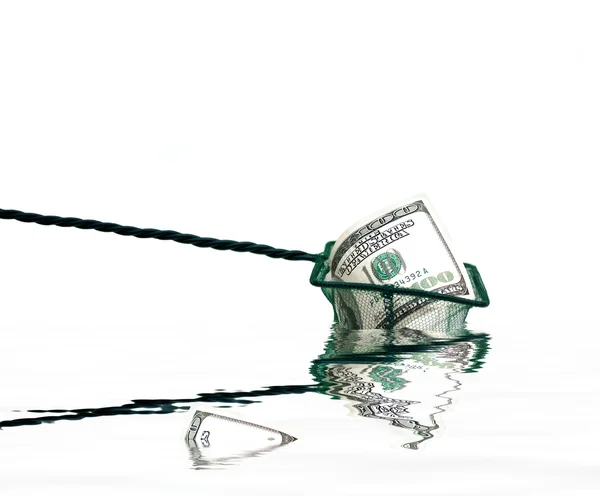 Fishing net with money and water — Stock Photo, Image