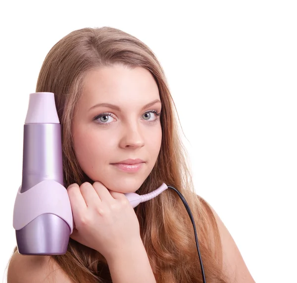 Beautiful woman with hairdryer — Stock Photo, Image