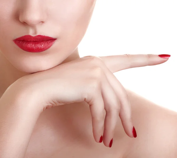 Close-up foto van een mooie rode vrouwelijke lippen — Stockfoto