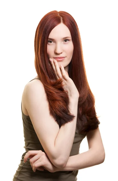 Πορτρέτο του μια όμορφη νεαρή γυναίκα με υπέροχα μαλλιά — Φωτογραφία Αρχείου