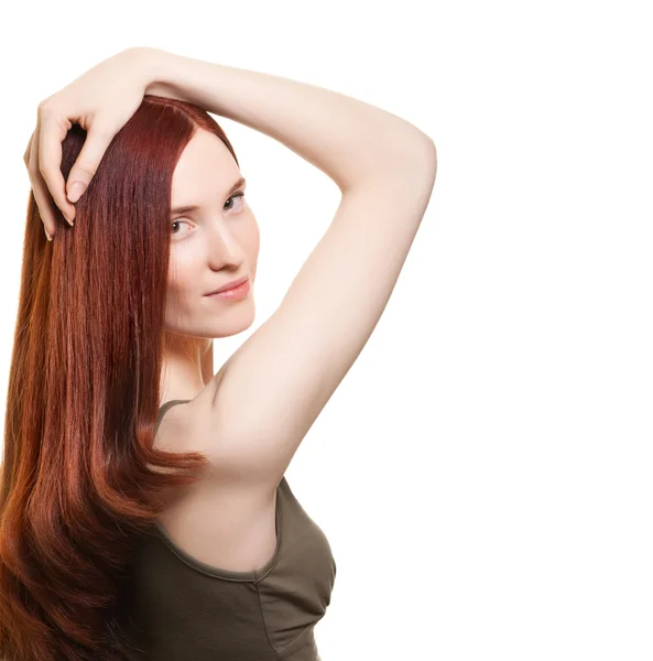 Csodálatos haj egy gyönyörű fiatal nő portréja — Stock Fotó