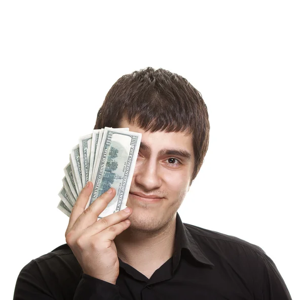 Yakışıklı delikanlı holding dolar — Stok fotoğraf