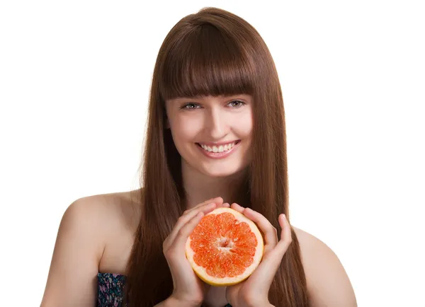 Mooie vrouw met grapefruit — Stockfoto