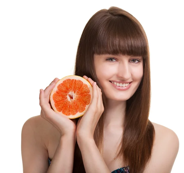 Красива жінка з грейпфрутом — стокове фото
