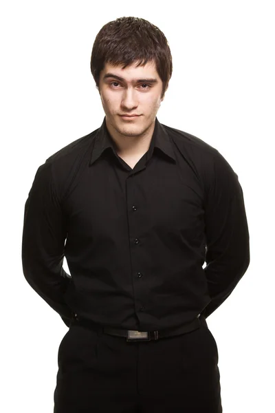 Young man in black shirt isolated on white background — Stock Photo, Image