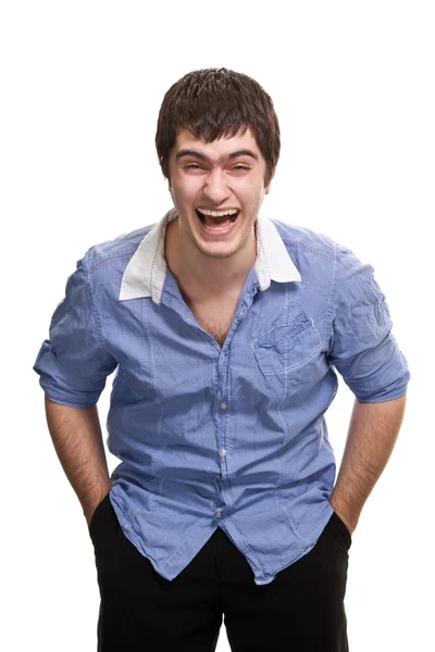 행복 한 사람이 웃는 하얀 바탕에 고립 된 영 — 스톡 사진