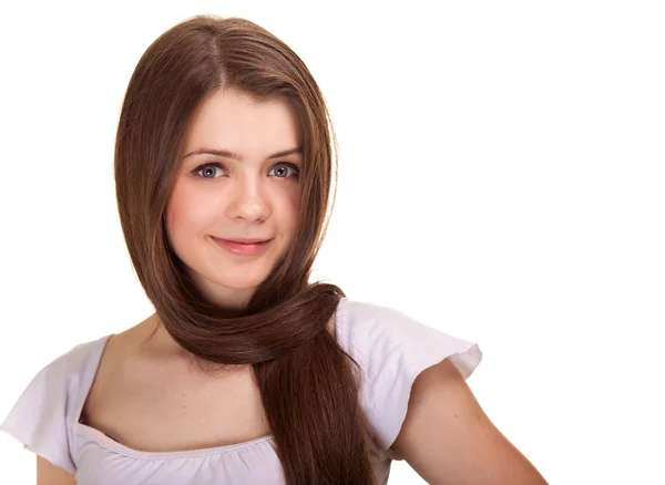 A hosszú hajat és tiszta bőr egy gyönyörű tini lány portréja — Stock Fotó