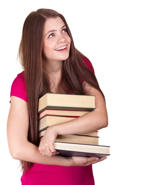 Jeune fille avec des livres. Isolé sur fond blanc — Photo