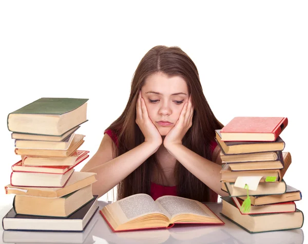Ung flicka studerar med bok isolerade — Stockfoto