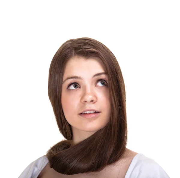 Portret pięknej dziewczyny nastolatki z długich włosów i czystą skórę — Zdjęcie stockowe
