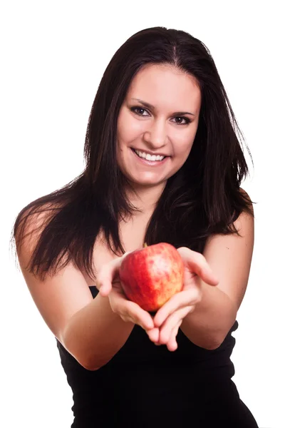 Roter Apfel in Frauenhand — Stockfoto