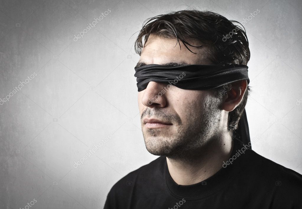 Blindfolded Man Portrait Stock Photo, Royalty-Free