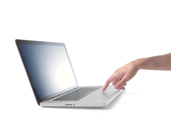 Man's hand using a laptop