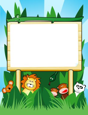 Customizable wooden sign, jungle clipart