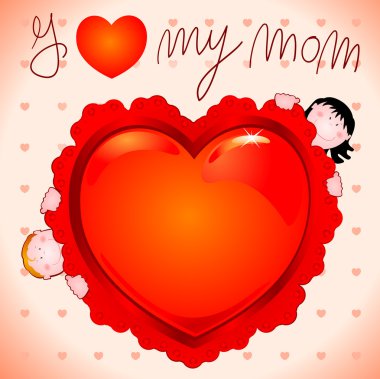 Big red heart with children, vector clipart