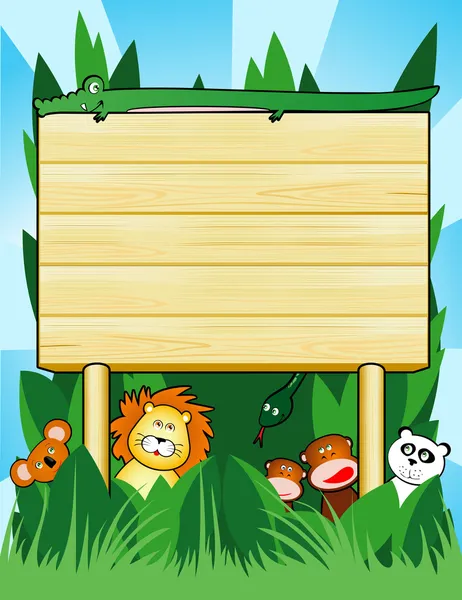 Panneau en bois personnalisable, jungle — Image vectorielle