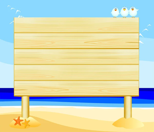Sinal de madeira personalizável na praia, vetor — Vetor de Stock