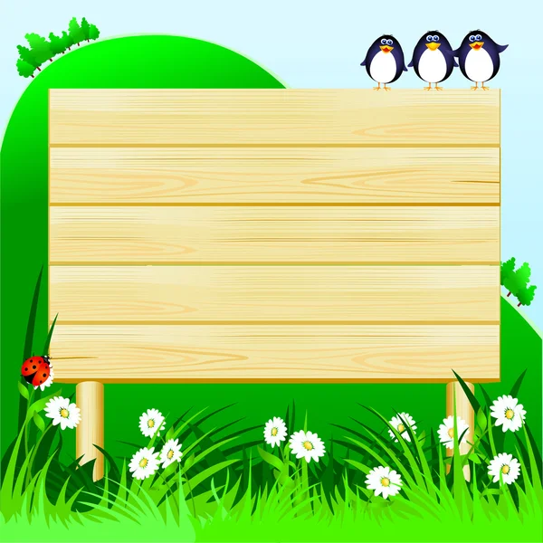 Wooden sign customizable and funny birds — Stock Vector
