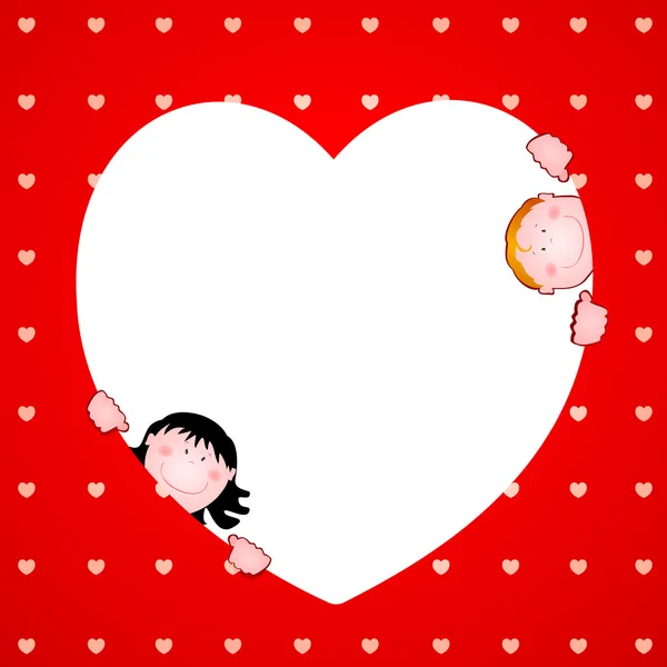 Grand coeur rouge avec enfants, vecteur — Image vectorielle