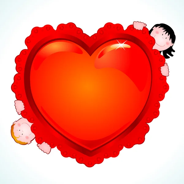 Velké červené srdce s dětmi, vektorové — Stockový vektor