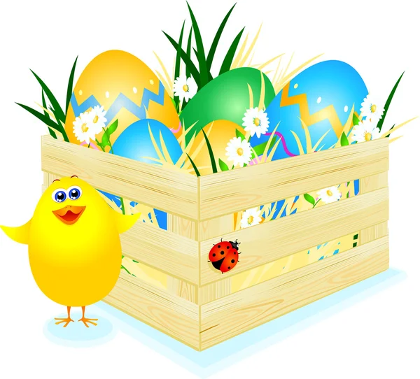 Wooden box full of Easter eggs — Stock Vector