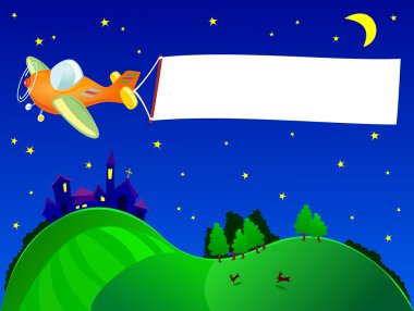 Plane and banner at night clipart