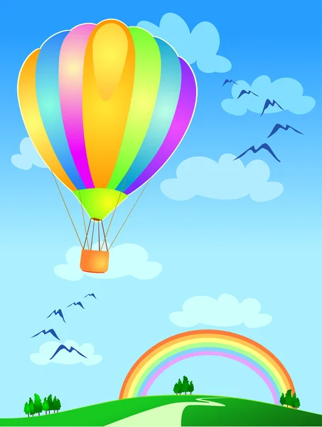 Palloncino che vola verso l'arcobaleno — Vettoriale Stock